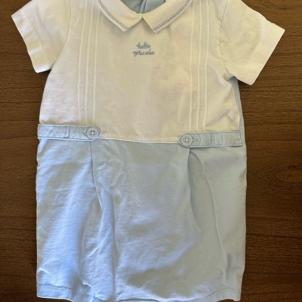 Tutto picolo White and Light Blue Baby Romper